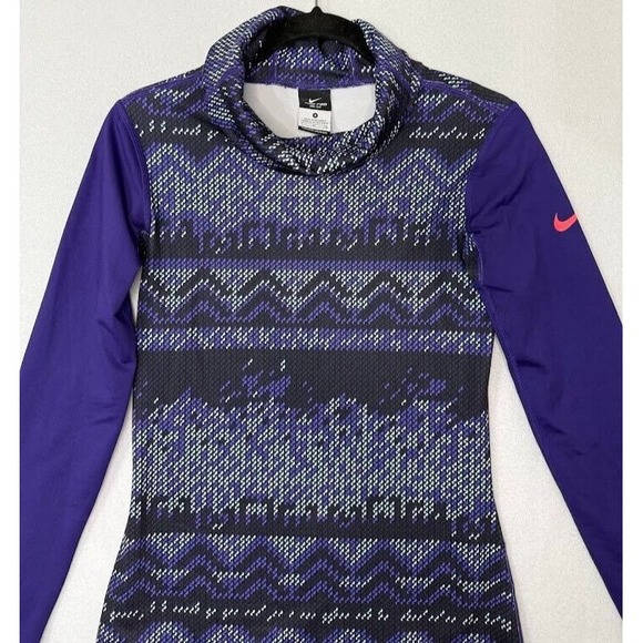 Nike Pro Dri Fit Sweatshirt Women Small Purple Turtleneck Long Sleeves Pullover - Picture 3 of 16